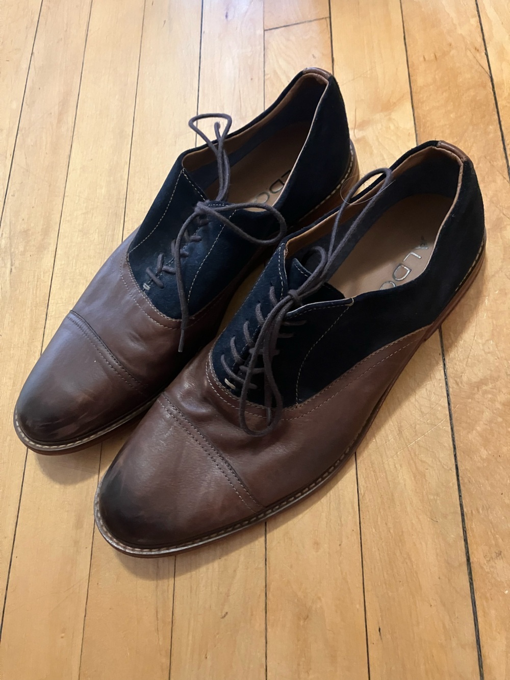 Aldo Two Tone Brown Leather and Blue Suede Dress Shoes Size 10.5